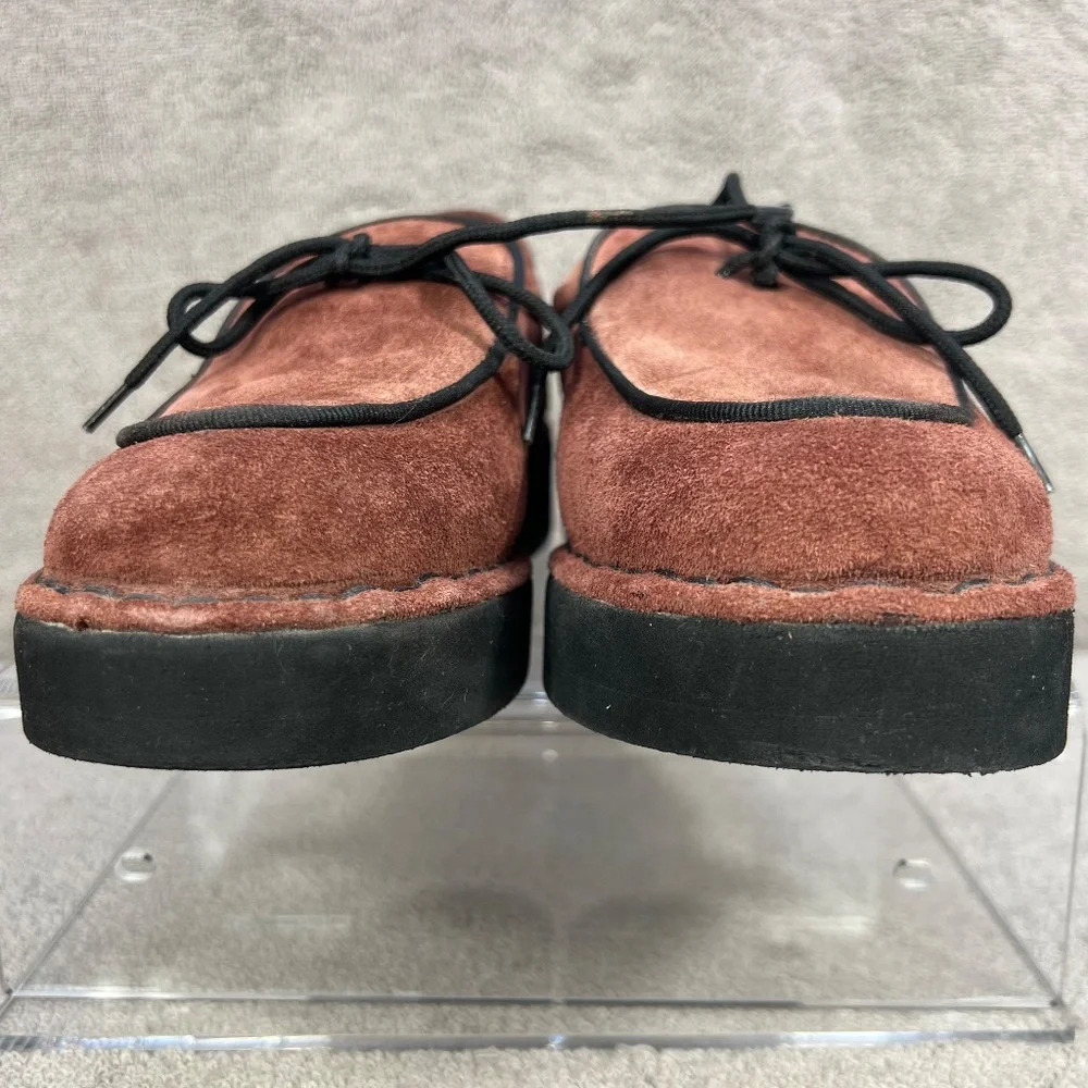 Vintage DKNY Suede Leather Platform Loafers 8.5 Rust Red Y2K 90s Vamp Goth Bows - Picture 3 of 12